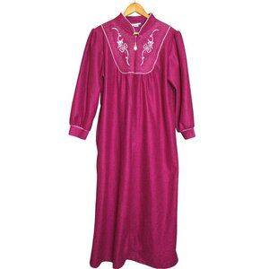Vintage Castle Harbor Womens Embroidered Long Nightgown Robe Size L Polyester